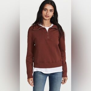 Nili Lotan Bentley Quarter Zip Pullover Sweatshirt Rust Boxy Small Mock Neck